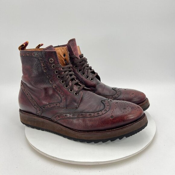 Men's Brown Leather Brogue Boots - Picture 4 of 16